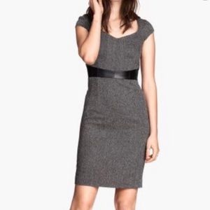H&M Tweed Faux Leather Empire Waist Sheath Dress size 6